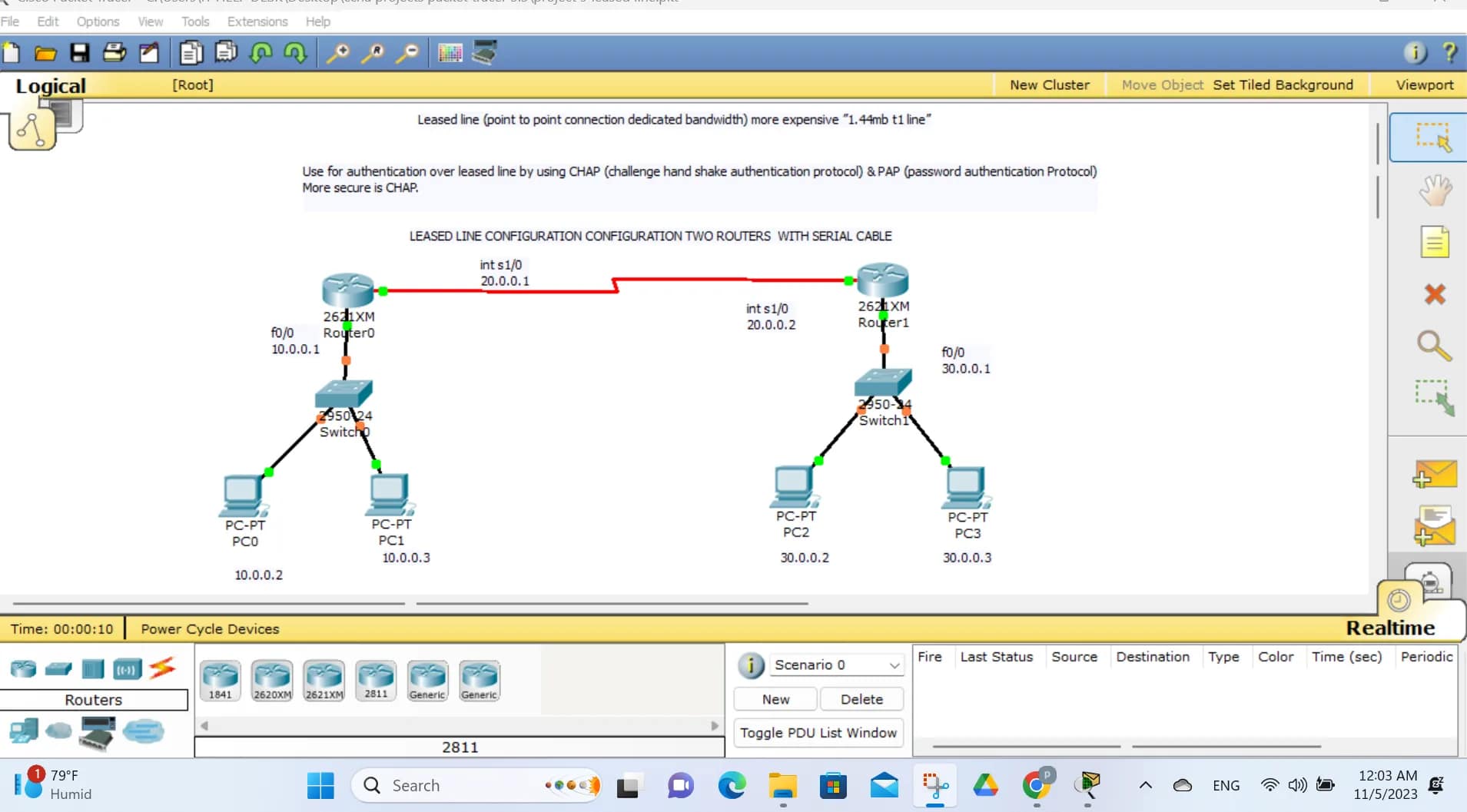 how to configure leased line two routers with serial cable with commands 2025